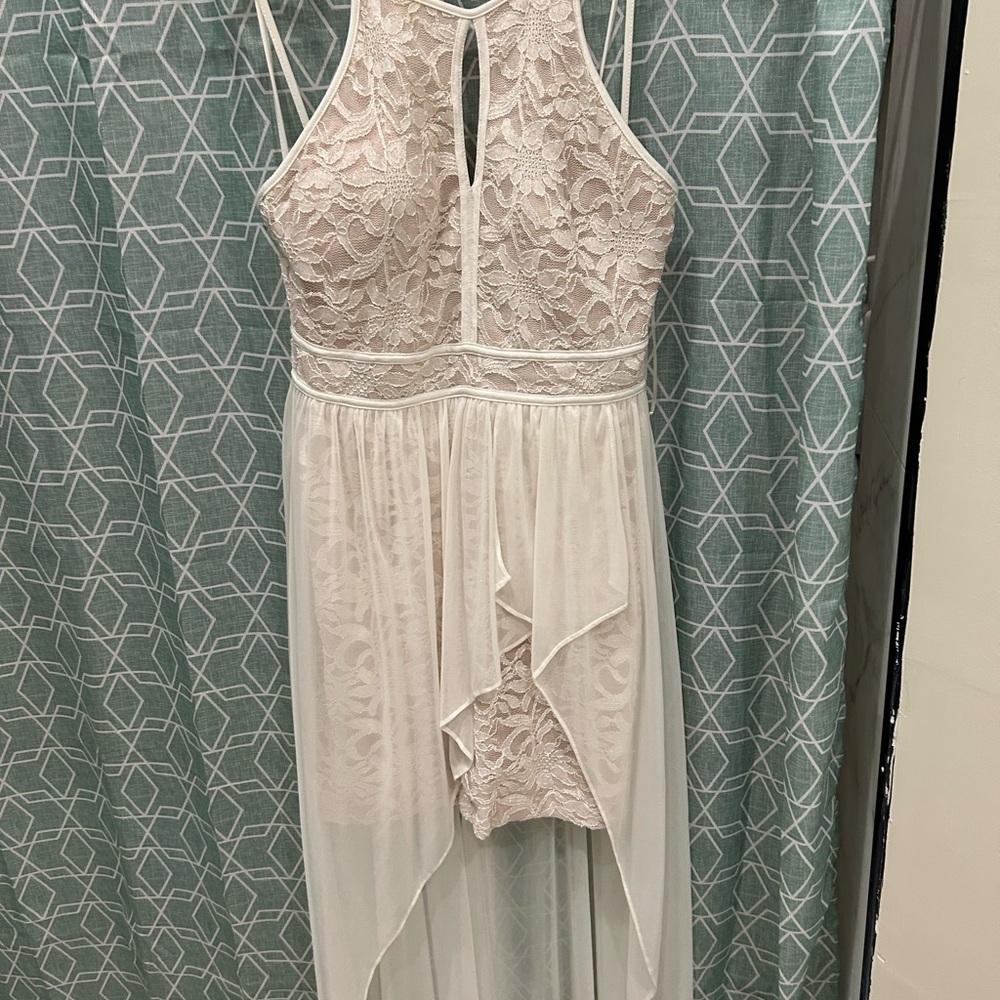 Elegant Lace High-Low White Dress